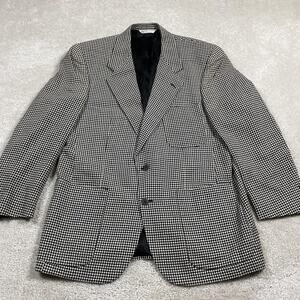 Vintage Bill Robinson Sport Coat Mens 46 Black Wool Check Tweed 2 Button USA